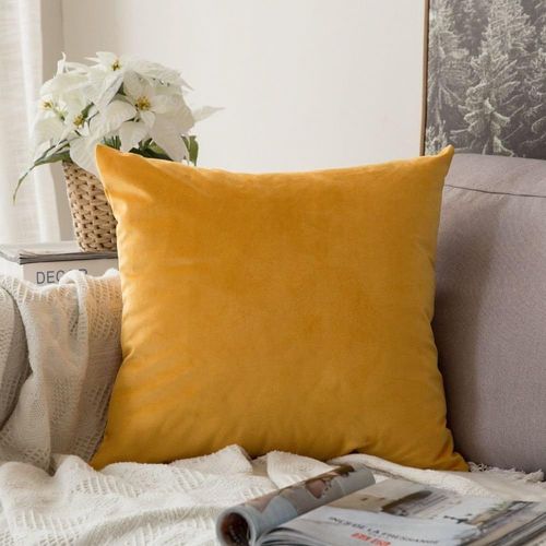 Eryi-Housse De Coussin En Velours Décoratif Canapé Home Decor Taie D'oreiller Super Doux Decoration Maison Salon Chambre Pour Canapé Clic Clac 60 X 60 Cm 24""X24"",1 Pièce Jaune Moutarde