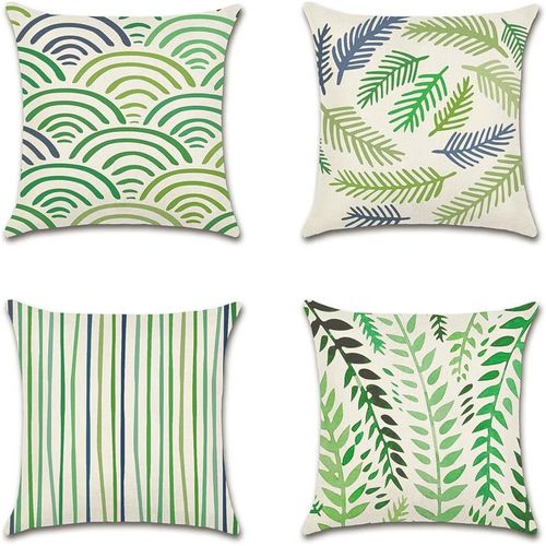 Eryi-Extérieur Housse De Coussin, Lot De 4 Imperméable Vert Géométrique Motif Canapé Taie D'oreiller Pour Patio Jardin Salon Chambre Décoration, 50x50cm