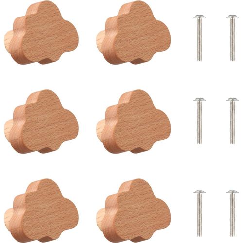ERYI-Boutons D'Armoire En Bois Pour Chambre D'Enfant, 6 Boutons De Meuble, Boutons De Tiroir En Bois Massif Avec Vis, Poignées De Tiroir Pour La Décoration Pour Commode Armoire Cuisine Chambre À Couc