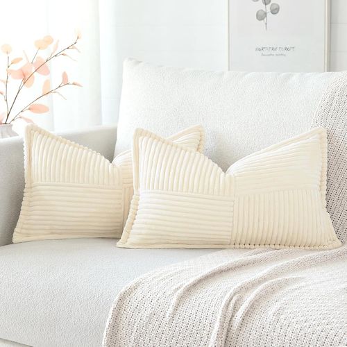 Eryi-Lot De 2 Boho Housse De Coussin En Velours Côtelé Croisé Canapé Taie D'oreiller En Velours Douce Pour Maison Salon Chambre Decorative Beige 40 X 60 Cm