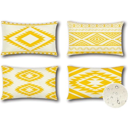 Eryi-Extérieur Housse De Coussin Jaune, Lot De 4 Imperméable Géométrique Motif Canapé Taie D'oreiller Pour Patio Jardin Salon Chambre Décoration, 30x50cm (Géométrie Bohème)