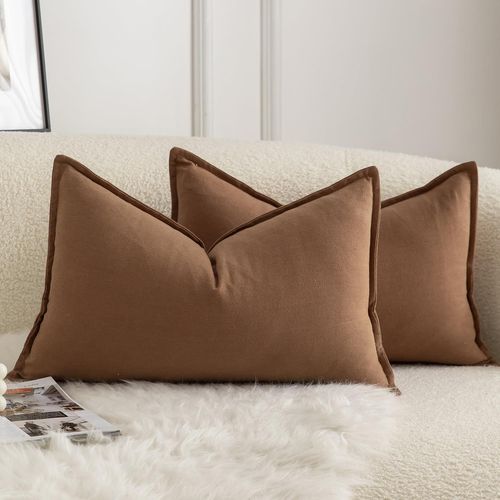 Eryi-Lot De 2 Housses De Coussins Pur Coton Couleur Pure Moderne Doux Confortable Taie D'oreiller Decoration Maison Salon Chambre Pour Canapé 30x50 Cm Le Brun