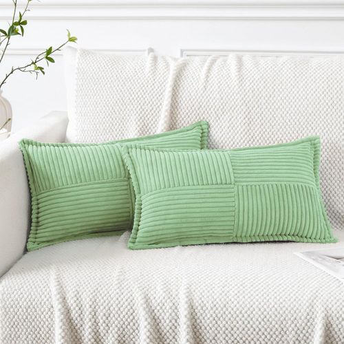 Eryi-Lot De 2 Boho Housse De Coussin En Velours Côtelé Croisé Canapé Taie D'oreiller En Velours Douce Pour Maison Salon Chambre Decorative Vert Sauge 30 X 50 Cm