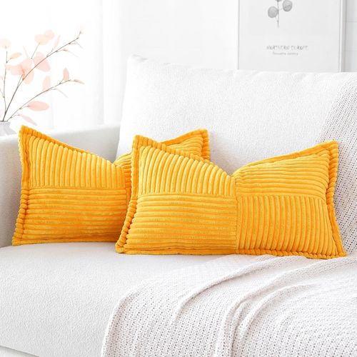 Eryi-Lot De 2 Boho Housse De Coussin En Velours Côtelé Croisé Canapé Taie D'oreiller En Velours Douce Pour Maison Salon Chambre Decorative Jaune 40 X 60 Cm