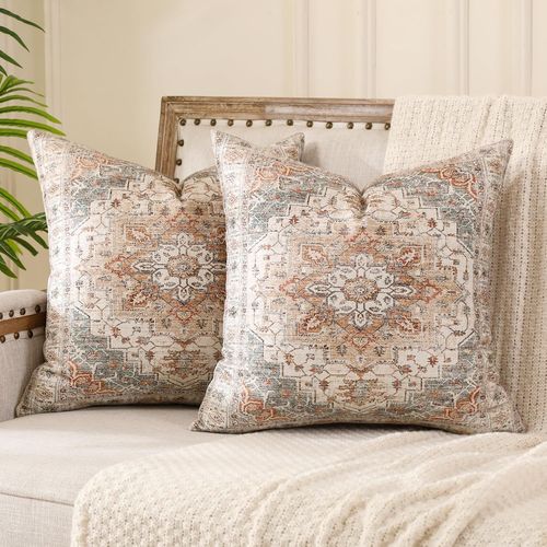 ERYI-Housse De Coussin Boheme 40X40 Beige Housse Coussin Ethnique Decoratif Canape Rétro Boho Décoratifs Pour Canapé Lit Chambre Chaise Extérieur Jardin Art Déco Automne Lot De 2
