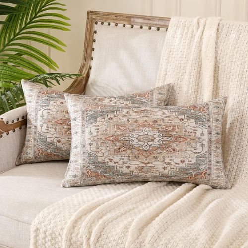ERYI-Housse De Coussin Boheme 30X50 Beige Housse Coussin Ethnique Decoratif Canape Rétro Boho Décoratifs Pour Canapé Lit Chambre Chaise Extérieur Jardin Art Déco Automne Lot De 2
