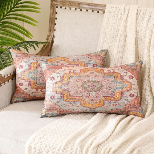 ERYI-Housse De Coussin Boheme 30X50 Rouge Boho Housse Coussin Lot De 2 Ethnique Decoratif Canape Rétro Décoratifs Pour Lit Chambre Chaise Extérieur Jardin Art Déco Automne