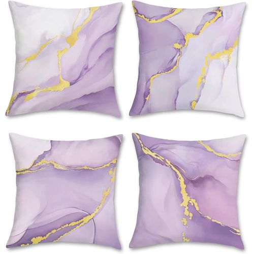 ERYI-Housse De Coussin Marbre Violet Or 45 X 45 Cm Abstrait Moderne Texture Du Marbre Décoratif Taie D'Oreiller Pour Canapé Salon Chambre Maison Patio Décoration 4 Pièces