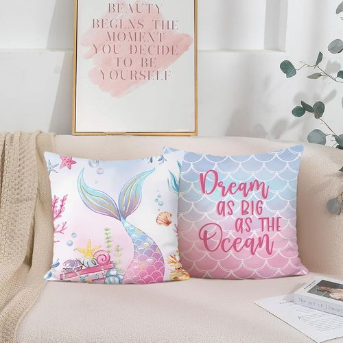 ERYI-Housse De Coussin Sirène 45 X 45 Cm Étoile De Mer Coquillage Rose Violet Décoratif Taie D'Oreiller Pour Canapé Chaise Chambre D`Enfants Maison Décoration 2 Pièces