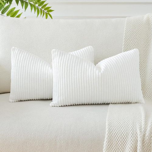 Eryi-Housses De Coussins En Velours Côtelé Décoratif Canapé Taie D'oreiller Doux Decoration Pour Maison Salon Chambre Canapé Décoration 40x60cm Lot De 2 (Blanc Crème)