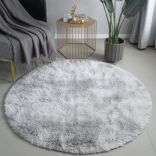 Eryi-Tapis Rond 120 Cm Salon Moderne Descente De Lit Chambre Grande Tapis Antidérapant Pour Maison Salon Chambre Enfant (Blanc Gris, 120cm)