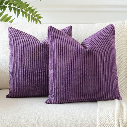 Eryi-Housses De Coussins En Velours Côtelé Décoratif Canapé Taie D'oreiller Doux Decoration Pour Maison Salon Chambre Canapé Décoration 40x40cm Lot De 2 (Aubergine Pourpre)