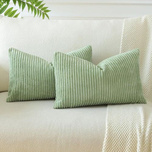 Eryi-Housses De Coussins En Velours Côtelé Décoratif Canapé Taie D'oreiller Doux Decoration Pour Maison Salon Chambre Canapé Décoration 30x50cm Lot De 2 (Vert Sauge)