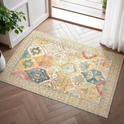 Eryi-Tapis Entrée Intérieur, Tapis De Porte Lavable, Tapis Salon Vintage, Tapis Chambre, Tapis Cuisine Dessous Antidérapant, Multicolore, 60x90cm