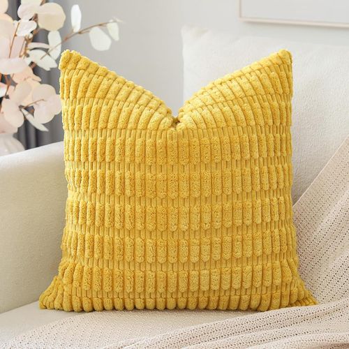 Eryi-Housses De Coussin En Velours Côtelé Décoratif Canapé Taie D'oreiller Super Doux Decoration Pour Maison Salon Chambre Canapé 45x45cm Jaune Doré