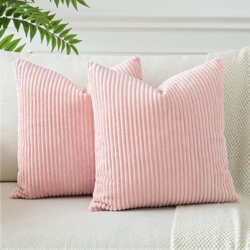 Eryi-Housses De Coussins En Velours Côtelé Décoratif Canapé Taie D'oreiller Doux Decoration Pour Maison Salon Chambre Canapé Décoration 45x45cm Lot De 2 (Rose)