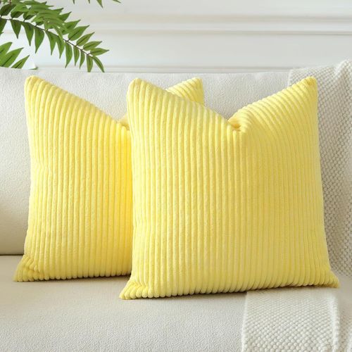Eryi-Housses De Coussins En Velours Côtelé Décoratif Canapé Taie D'oreiller Doux Decoration Pour Maison Salon Chambre Canapé Décoration 50x50cm Lot De 2 (Jaune)