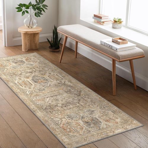 Eryi-Tapis Salon Vintage, Tapis Couloir, Tapis Chambre, Tapis Cuisine, Tapis Lavable En Machine, Grand Tapis Salon Antidérapant, Brunâtre, 80x150cm