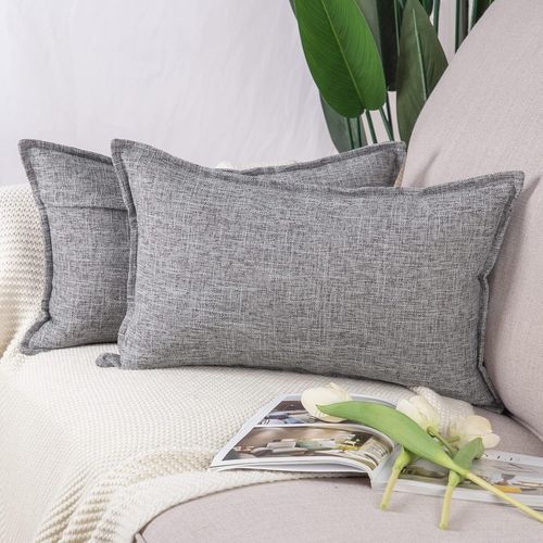 Eryi-Lot De 2 Housses De Coussin Doux Lin Décoratif Coussin Couvre Style De Luxe Pour Canapé Chambre Gris 30x50 Cm