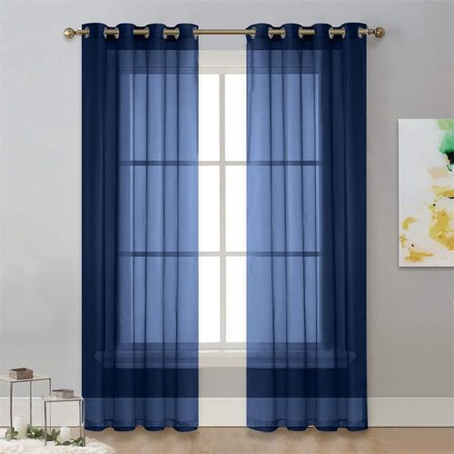 Eryi-Couleur Unie Rideau Voilage, Lot De 2 Rideau À Oeillets, Voiles Intérieurs Translucides, Rideaux Salon Moderne Pour Décorer Salon,Chambre,Cuisine,Fenêtre (132x240cm,Bleu Marine)