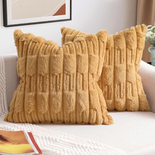 Eryi-Lot De 2 Housse Coussin 40x40 Fausse Fourrure Coussin Canape Douce Moelleuse Housse De Coussin Moderne Décoration Pour Salon,Canapé,Chambre À Coucher, Décoration De Voiture
