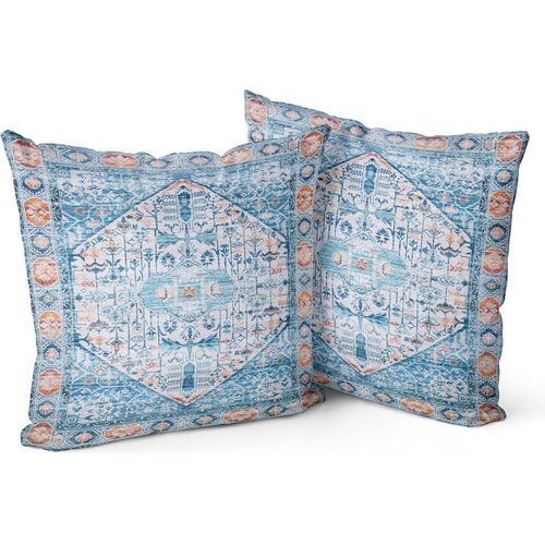 Eryi-Lot De 2 Housses De Coussin Boho Aquablue Motif Antique Et Vintage Housse De Coussin Douce Pour Canapé De Jardin, Canapé, Lit - Taies D'oreiller Décoratives 20x20 Pouces