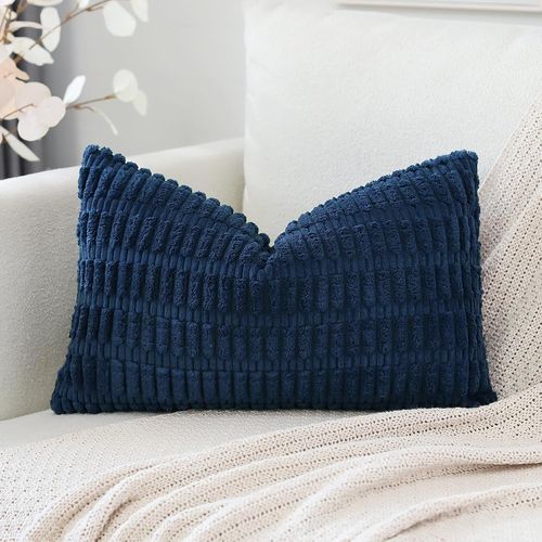 Eryi-Housses De Coussin En Velours Côtelé Décoratif Canapé Taie D'oreiller Super Doux Decoration Pour Maison Salon Chambre Canapé 30x50cm Bleu Marine