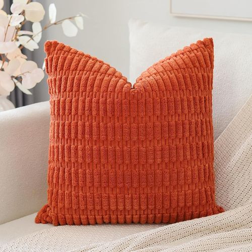 Eryi-Housses De Coussin En Velours Côtelé Décoratif Canapé Taie D'oreiller Super Doux Decoration Pour Maison Salon Chambre Canapé 50x50cm Orange