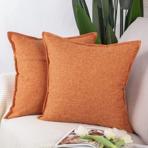 Eryi-Lot De 2 Housses De Coussin Doux Lin Décoratif Coussin Couvre Style De Luxe Pour Canapé Chambre Rouge Orange 50x50 Cm