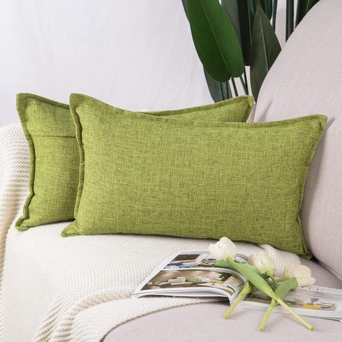Eryi-Lot De 2 Housses De Coussin Doux Lin Décoratif Coussin Couvre Style De Luxe Pour Canapé Chambre Vert Clair 30x50 Cm