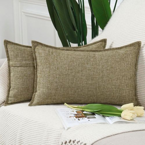 Eryi-Lot De 2 Housses De Coussin Doux Lin Décoratif Coussin Couvre Style De Luxe Pour Canapé Chambre Vert Mousse 30x50 Cm