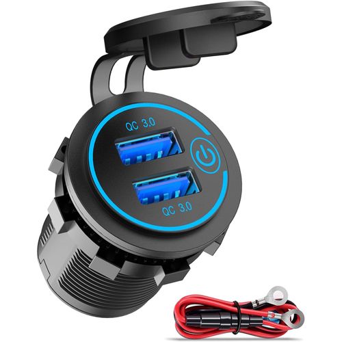 Eryi-Qc 3.0 Prise Usb De Voiture 12 V/24 V Avec Interrupteur, Quick Charge 3.0 Prise D'installation De Chargeur De Voiture 36w Usb Remplacement Allume Cigare Étanche Pour Moto, Bateau, Camion, Carava