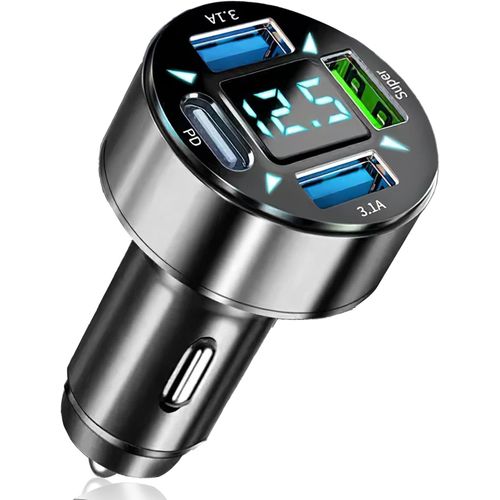 Eryi-Chargeur De Voiture Usb 53 W Avec 4 Ports, Adaptateur Allume-Cigare Avec Technologie Double Pd+Qc3.0, Compatible Avec Iphone, Android, Samsung, Tablette, Voltmètre Led Intégré Pour Surveillance