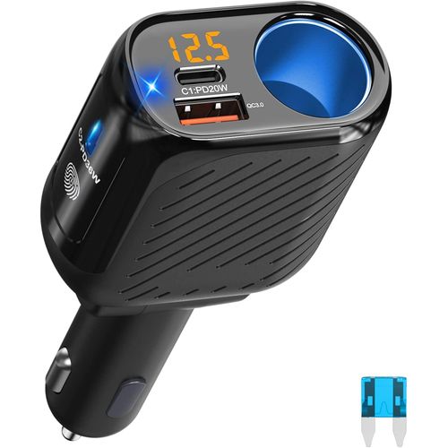ERYI-Chargeur De Voiture Usb C Adaptateur 180W, Prise Allume-Cigare Adaptateur 36W+20W Double Usb-C Et Qc3.0 Usb 12V Prise Avec Interrupteur Tactile Voltmètre Pour Téléphone, Tablette, Dash Cam, Gps