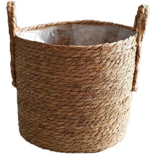 Eryi-Pot De Fleurs, En Jonc De Mer, Naturel, Tissé À La Main, Avec Doublure En Plastique Anti-Fuite, Pour Jardin, Salon, Balcon, Décoration D'intérieur, Diamètre : 25 Cm