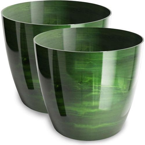 ERYI-Lot De 2 Pots De Fleurs Brillants En Plastique - Pot Décoratif Pour Grandes Et Petites Plantes - Vert - Diamètre : 16 Cm