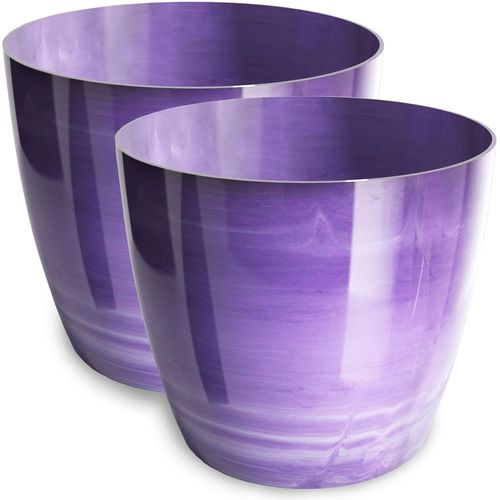 ERYI-Lot De 2 Pots De Fleurs Brillants En Plastique - Pot Décoratif Pour Grandes Et Petites Plantes - Diamètre : 14 Cm - Violet