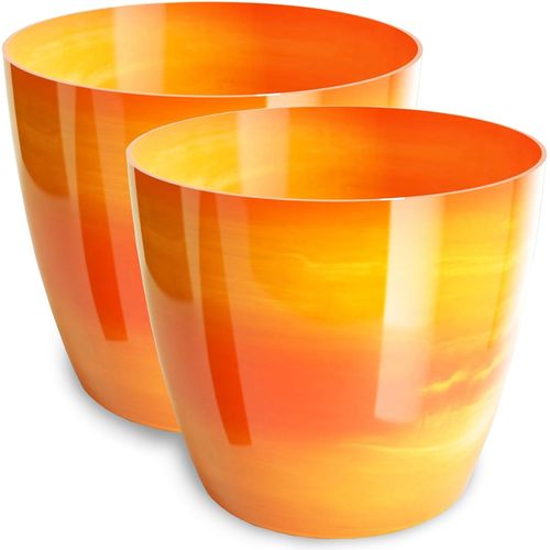 ERYI-Lot De 2 Pots De Fleurs Brillants En Plastique - Pot Décoratif Pour Grandes Et Petites Plantes - Diamètre : 12 Cm - Orange