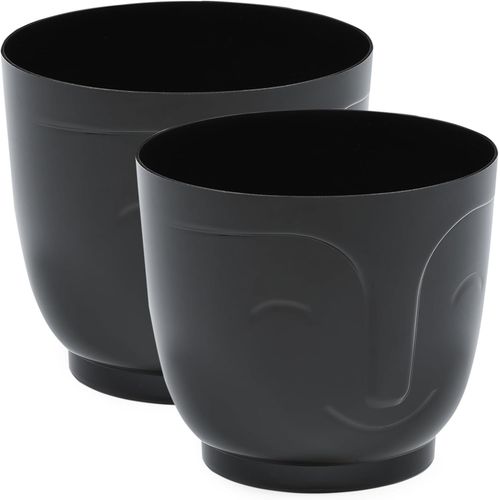 ERYI-Lot De 2 Pots De Fleurs Brillants En Plastique - Pot Décoratif Pour Grandes Et Petites Plantes - Noir - Diamètre : 16 Cm