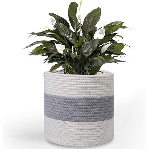 Eryi-Panier À Plantes D'intérieur, Pot De Fleurs Tissé, Cache Pot À Plantes En Corde De Coton, Décoration Intérieure Panier De Rangement Pour Jouets Vêtements Diamètre 20 Cm