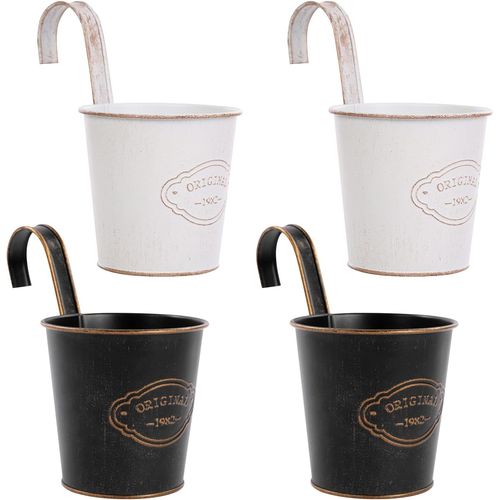 ERYI-Lot De 4 Pots De Fleurs Suspendus Pour Balcon Avec Trou De Drainage, Petits Pots De Fleurs Suspendus En Métal, Cache-Pot De Fleurs À Suspendre, Vintage