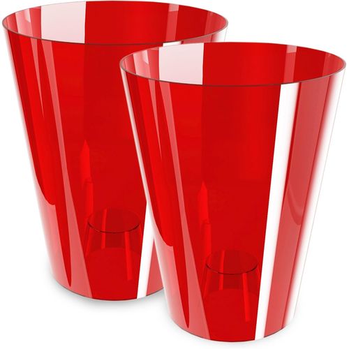 Eryi-Lot De 2 Pots À Orchidées, Transparents, En Plastique, Forme Ronde, Minces, Modernes, Ronds, Rouges, Diamètre : 12 Cm
