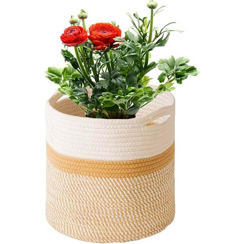 Eryi-Panier À Plantes D'intérieur, Pot De Fleurs Tissé, Cache Pot À Plantes En Corde De Coton, Décoration Intérieure Panier De Rangement Pour Jouets Vêtements Diamètre 20 Cm