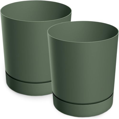 ERYI-Lot De 2 Pots De Fleurs Mats En Plastique - Pot Décoratif Pour Grandes Et Petites Plantes - Vert - Diamètre : 20 Cm