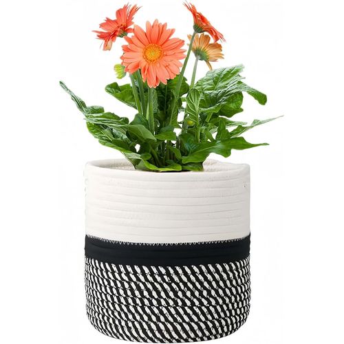 Eryi-Grand Pot De Fleurs Tressé, Cache Pot Plante Interieur, Panier À Plantes En Corde De Coton Pour Décoration Intérieure, Panier De Rangement Pour Jouets, Vêtements - Diamètre 25cm