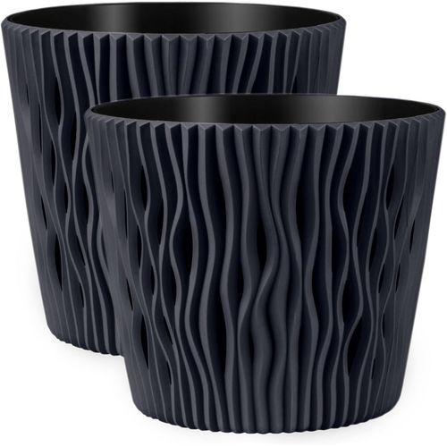 Eryi-Lot De 2 Pots De Fleurs Mats, Ronds, En Plastique, Durables Et Légers, Pour Salon, Salle À Manger, Cuisine, Terrasse, Balcon, 22 Cm De Diamètre - Anthracite