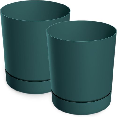 ERYI-Lot De 2 Pots De Fleurs Mats En Plastique - Pot Décoratif Pour Grandes Et Petites Plantes - Diamètre : 15 Cm - Vert Foncé