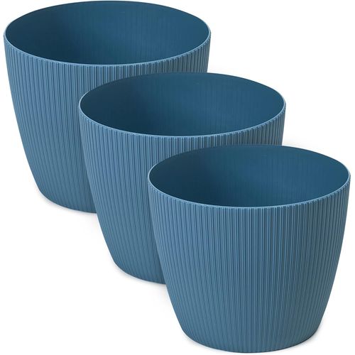 ERYI-Lot De 3 Pots De Fleurs Mats En Plastique - Pot Décoratif Pour Grandes Plantes - Diamètre : 16 Cm - Bleu Marine