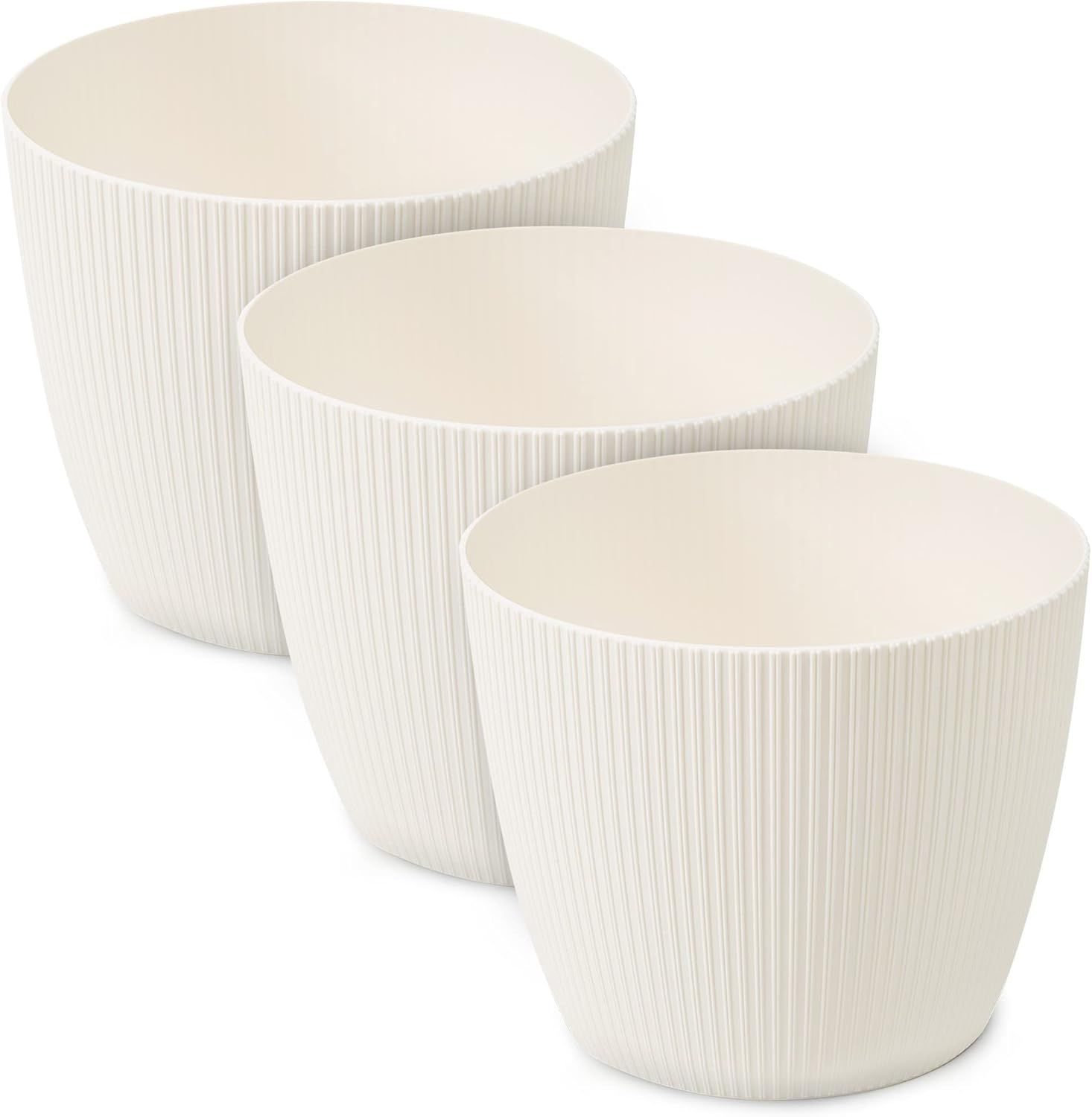 ERYI-Lot De 3 Pots De Fleurs Mats, En Plastique Décoratif, Pour Grandes Plantes, Diamètre : 14 Cm, Crème