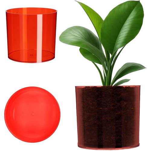 Eryi-Pot De Fleurs En Plastique - 13 Couleurs - Pot Cylindrique Brillant - Pot À Herbes - Pot De Fleurs - Pot De Fleurs - Diamètre : 15,4 Cm - Rouge